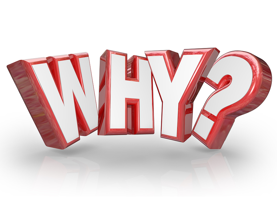 The word Why in red 3D letters and a question mark to ask the re